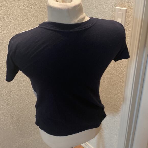 J. Crew Women’s Crew Neck Paisley Teardrop Eyelet T-Shirt Navy White Sz Sm - Picture 4 of 8